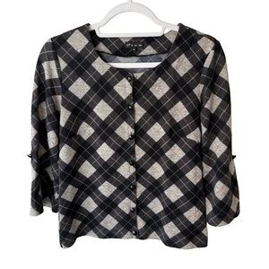 Plum Black and White Checkered Button Down Shirt Size M Preppy Minimalist